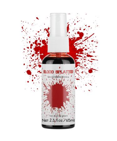 CCbeauty 2.2 Fl Oz Fake Blood Washable Splatter Blood Makeup Safe Realistic Edible Bloods for Clothes Vampire Makeup for Halloween Costume Theater Cosplay Zombie Special Effects SFX Makeup 01 Blood Splatter 2.2 Fl Oz