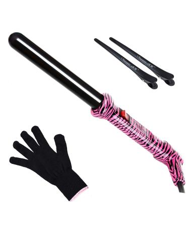 Le Angelique 1 Inch Ceramic Curling Wand for Beach Waves Short & Long Curls - 25mm Professional Clipless Curler Iron with Glove and 2 Clips | 450F Instant Heat | Dual Voltage - Pink Zebra 1 Inch (25mm) Pink Zebra