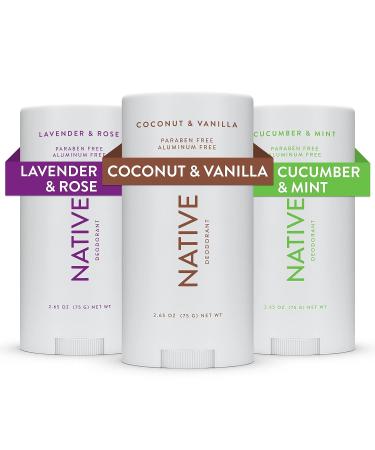 Native Deodorant Contains Naturally Derived Ingredients | Deodorant for Women and Men, Aluminum Free with Baking Soda | Coconut & Vanilla, Lavender & Rose, Cucumber & Mint, Variety Pack of 3