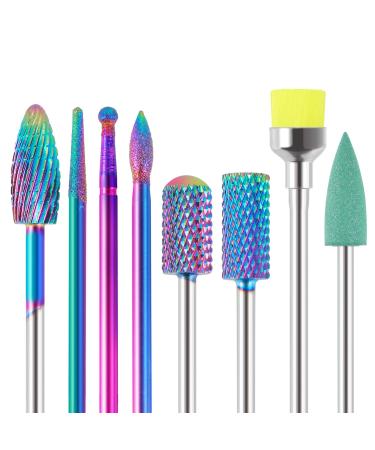 MAQUITA 8Pcs Nail Drill Bits Set Made of Tungsten Carbide Professional Remove Gel Acrylic Cuticle 3/32 Nail File Bit Tools for Manicure Pedicure Home Salon Use Great Gift for Women Girls Golden