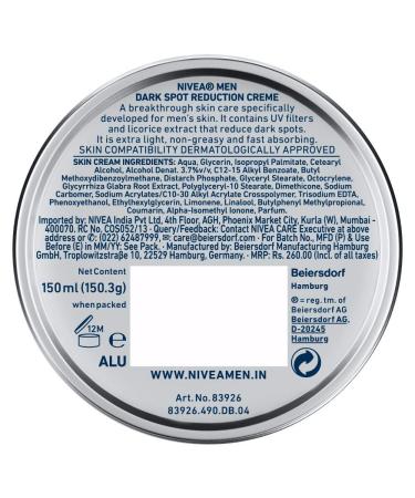 Nivea Men Dark Spot Reduction Cream 150ml - Even Skin Tone & Fade Dark Spots - Buy Online on SooperMarket.com