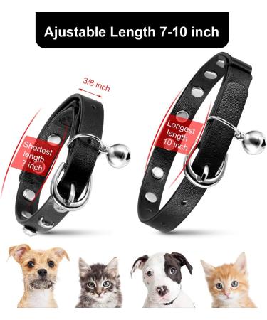 Personalized Leather Cat Collar with Bell and Rhinestone - Adjustable Safety Collar for Cats and Kittens (Black, 7-10 Inch) - Buy Online on SooperMarket.com