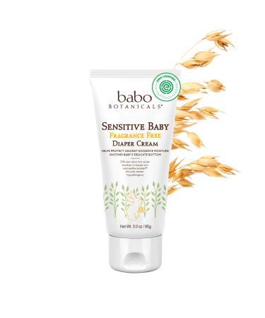 Babo Botanicals Sensitive Baby Zinc Diaper Cream With Colloidal Oatmeal, Shea and Cocoa Butter, Fragrance-Free - 3 Oz Pack of 1