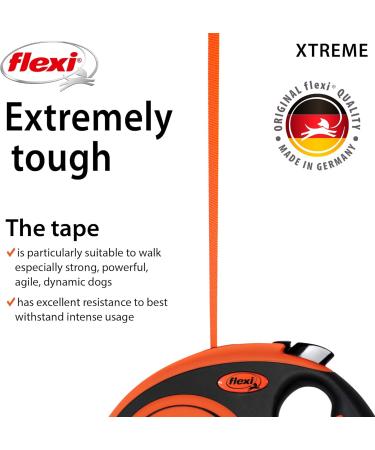 Flexi Xtreme Tape Orange & Black Medium 5m Retractable Dog Leash/Lead for dogs up to 35kgs/77lbs Orange & Black Medium (5m) - Buy Online on SooperMarket.com