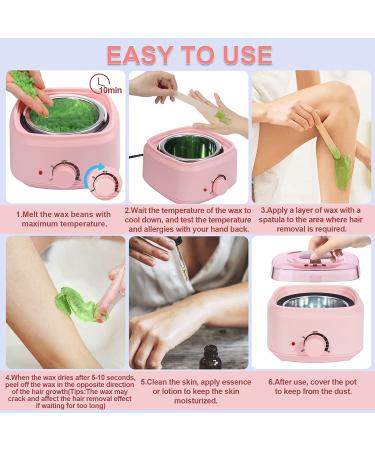 Waxing Kit with Hard Wax Beans - Adjustable Temperature for All Hair Types | Painless Hair Removal at Home for Eyebrow, Facial, Body, Bikini & Brazilian - Buy Online on SooperMarket.com