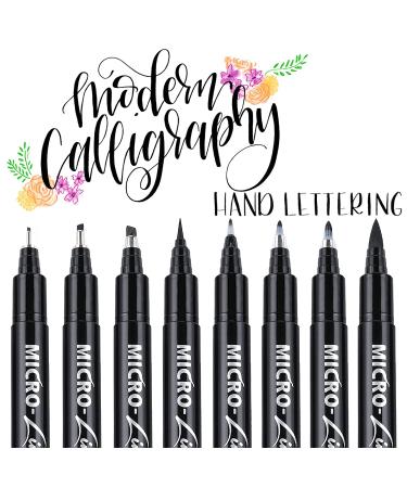 Dyvicl Hand Lettering Pens  Calligraphy Brush Pens Art Markers for Beginners Writing  Sketching  Art Drawing  Illustration  Scrapbooking  Journaling  Black Ink Pen Set  8 Sizes