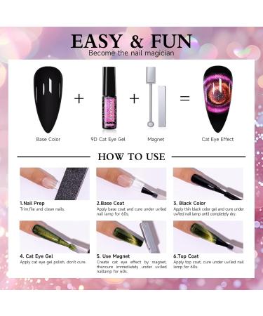 9D Cat Eye Gel Nail Polish Set - 6 x 8ml Magnetic Chameleon Colors with 1 Magnet | Soak Off Galaxy Effect Nail Art Gift for Women - Buy Online on SooperMarket.com
