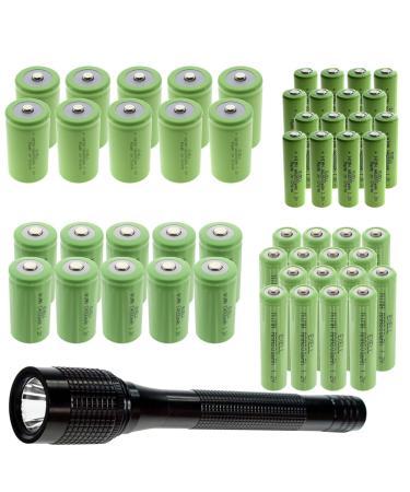 52pc Rechargeable Battery Kit includes 16x AA 16x AAA 10x C 10x D Sizes and 1 140 Lumen Multi Function Flashlight