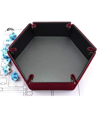 Folding Hexagon Dice Tray with Red Velvet Rolling Surface - Perfect for DND Dice Games and Storage - Buy Online on SooperMarket.com