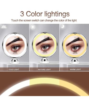 10X Magnifying Makeup Mirror with 3 Color Lighting | Suction Cup | 360 Rotation - White Medium - Buy Online on SooperMarket.com