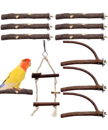 EBaokuup Bird Parrot Perch Stand Set - 10 PCS Natural Wood Bird Parakeet Stand Branch, Fork Perch Rod Stand Paw Grinding Stick Bird Cage Accessories for Pet Budgies Cockatiels Conure Lovebirds Bird Fork Perch-10PCS