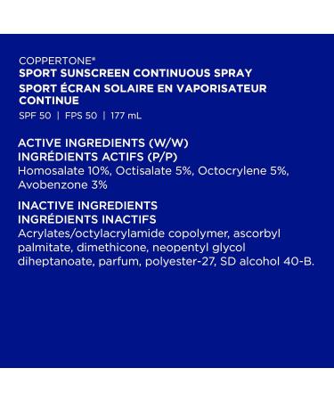 Coppertone Sport Sunscreen Spray SPF 50 (177 mL) Lightweight Body and Face Sunscreen Water Resistant Sun Protection - Buy Online on SooperMarket.com