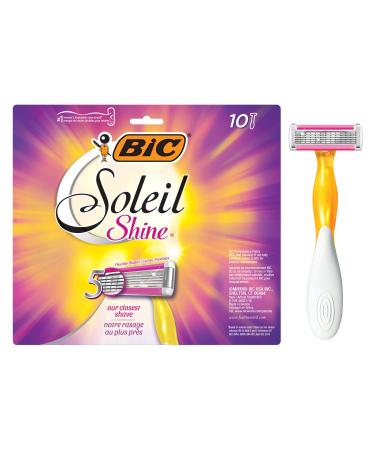 BIC Soleil Shine Women's 5-Blade Disposable Razor, 10 Count Yellow and White 10 Count (Pack of 1)