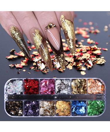 Nails Rhinestones Professional Nail Decoration 12 Grid Nail Crystals Gems for Women Girl Nails Stud Foil for Nails Art Craft DIY(Irregular Shape)