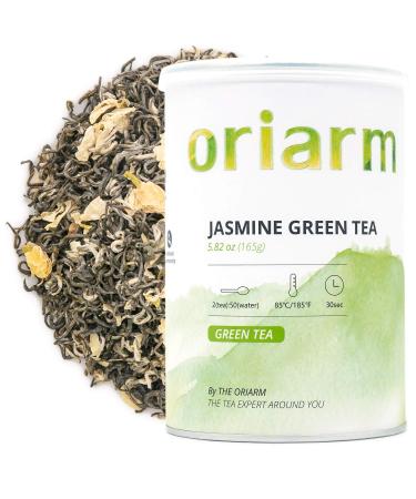 Oriarm Bi Tan Piao Xue Jasmine Tea Loose Leaf 165g Tin Can - Chinese Mao Feng Green Tea with Jasmine Flowers - Yuqian 1st Grade