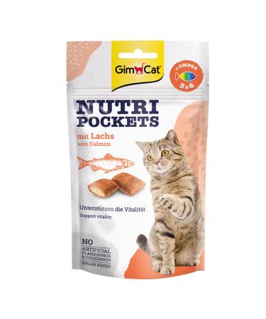 Gimcat Nutri Pockets with salmon - crispy cat snack with creamy filling and functional ingredients - 1 bag (1 x 60 g) 60 g (1 Pack) salmon