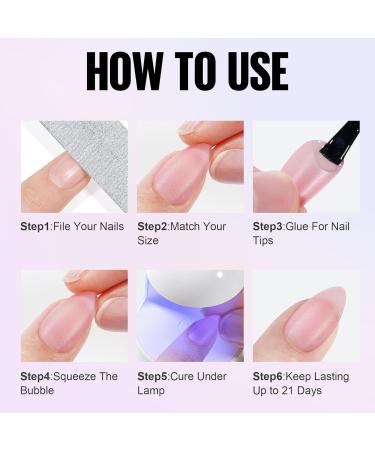 TOMICCA Soft Gel Nail Tips and Glue Kit | Easy DIY Nail Art Set with Almond Nail Tips, Gel Glue, Top Coat, and UV LED Lamp - Pink - Buy Online on SooperMarket.com