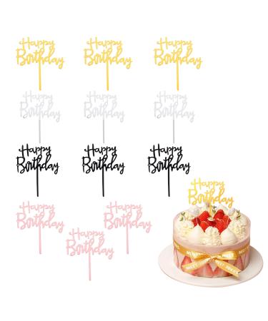 Acrylic Happy Birthday Cake Topper 12pcs Birthday Cupcake Toppers Cake Pick Decorations Birthday Party Cake Decoration Durable & Waterproof Acrylic Birthday Personalised Cake Topper for Dessert