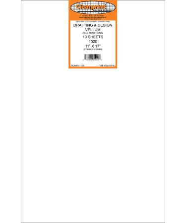 Clearprint 1020H Design Vellum Sheets  20 lb  100% Cotton  11 x 17 Inches  10 Sheets Per Pack  Translucent White  1 Each (12201216) 10 Count (Pack of 1)