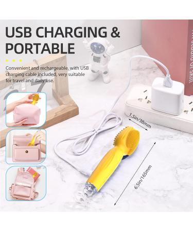 Sonic Facial Cleansing Brush - Waterproof Rechargeable Silicone Face Scrubber for Men & Women - Portable Electric Exfoliating Massager - Yellow - Buy Online on SooperMarket.com
