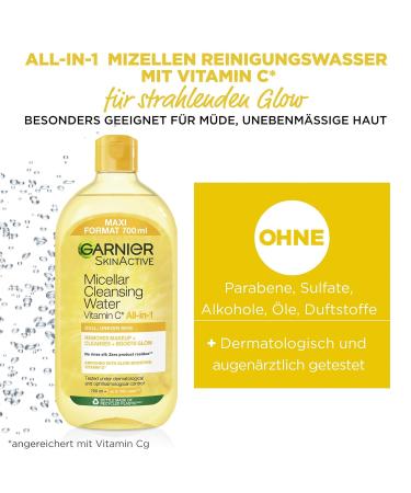 Garnier Micellar Water with Vitamin C - Gentle Makeup Remover & Radiant Skin - Skinactive All-in-One 700ml (1 Pack) - Buy Online on SooperMarket.com