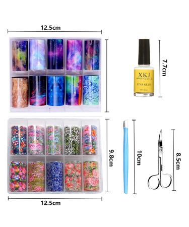 Kalolary 20 Color Starry Sky Nail Foil Set with Nail Glue - Holographic Transfer Stickers for DIY Nail Art at Home or Salon - Buy Online on SooperMarket.com