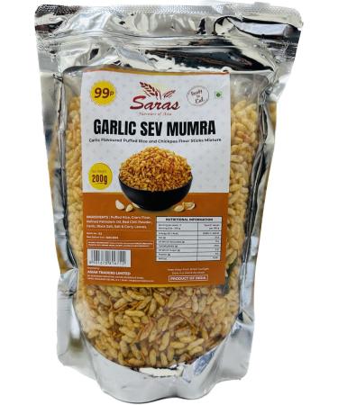 Saras Garlic Sev Mumra - 200g (Pack of 6) | Crispy and Flavorful Snack Combo | Crispy and Flavorful | Ready-to-Eat