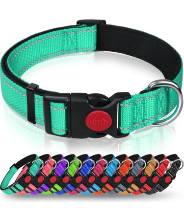 Taglory dog collar soft padded neoprene nylon dog collar for medium dogs adjustable and reflective for training turquoise M (1 Pack) m (1 pack) turquoise