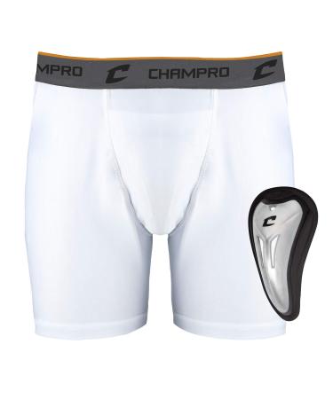 CHAMPRO Compression Boxer Shorts with Athletic Cup White Medium
