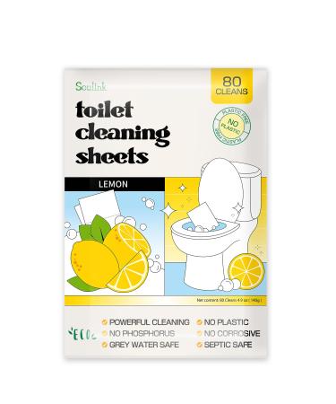 Soulink Toilet Cleaning Sheets - Plastic-Free Liquidless Toilet Bowl Cleaner Strips 80 Cleans Lemon Scent
