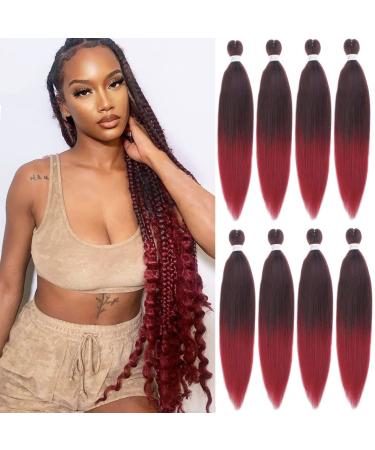 Leeven 8 Packs Pre Stretched Braiding Hair 30 Inch Yaki Texture Ombre Red Brading Hair Extensions for Box Braids Kanekalon Hair Fiber Crochet Hair Extensions for Braiding /30 Inch 1B900# 30 Inch (Pack of 8) 1B900