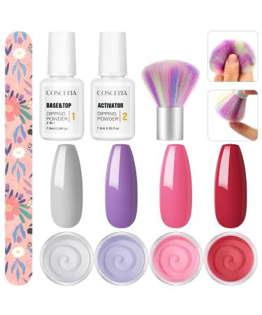 Coscelia Kit Dip Powder 4Tlg.Gray violet pink red dipping powder powder for nails dipping powder 2 in 1 base and top coat dipping powder Activator 7944