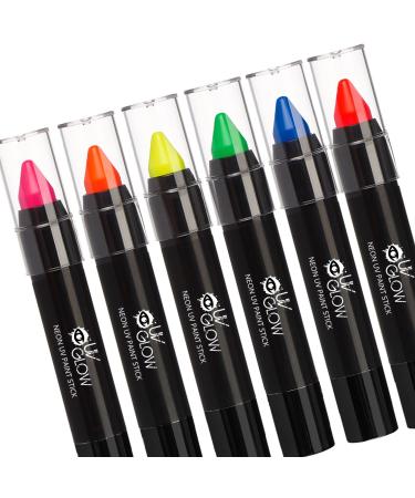 UV Glow - Neon UV Paint Stick Body Crayon for the Face & Body - Set of 6 Colours. Genuine and original UV Glow product - glows brightly under UV Light!