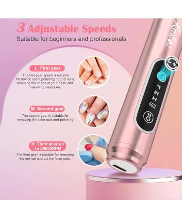 Kredioo Electric Nail Drill for Acrylic Gel Nails - 20000RPM Rechargeable Portable Manicure Set for Cuticle and Callus Removal - Cordless E File Nail Care Kit (Gold) - Buy Online on SooperMarket.com
