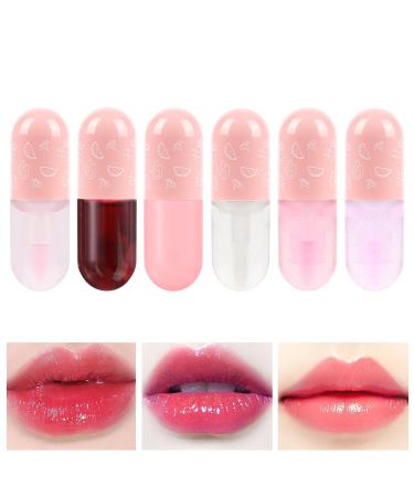 AOOWU 6 Pcs Hydrating Lip Oil Set Fruit-Flavored Plumping Lip Oil Long Lasting Lip Glow Balm Lip Care Transparent Moisturizing No-Sticky Lip Gloss Hydrating Lip Gloss Tint Lipstick for Women 6 Pcs-A
