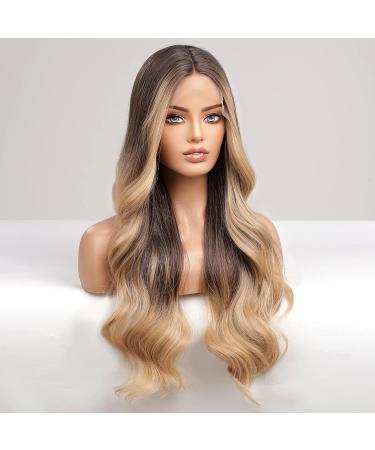 HAIRCUBE Long Ombre Blonde Lace Front Wigs for Women Brown to Blonde Natural Wavy Middle Parting Synthetic Wigs Lace Wigsâ¦ - Buy Online on SooperMarket.com