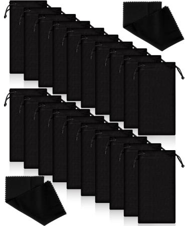 40 Pack Microfiber Case Pouch Bag Glasses Sunglasses Case with 2 Pieces Cleaning Cloth Black