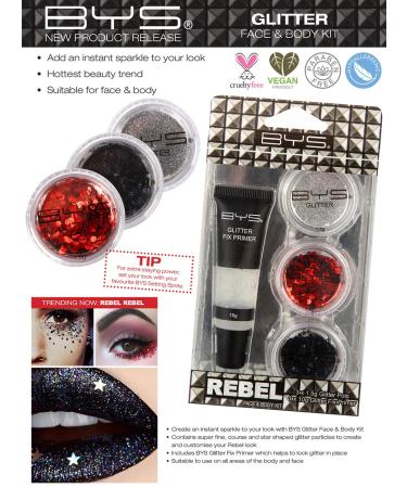 Buy BYS Glitter Face and Body Kit Rebel Instant Sparkle with 3 Assorted Glitters & Fix Primer for Stunning Looks International Shipping - Buy Online on SooperMarket.com