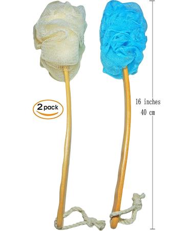 2-Pack Exfoliating Shower Loofah Body & Back Scrubber with Long Wooden Handle - Bath Brush On a Stick for Easy Reach - For Men & Women - Buy Online on SooperMarket.com