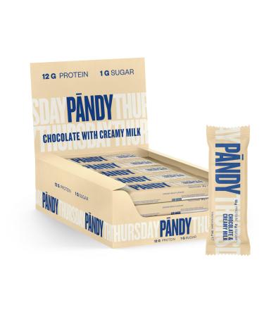 P ndy Protein Bar Creamy Milk creamy protein bar with milk and chocolate taste 12 g protein 131 calories 18 protein bars x 35 g milk and chocolate taste 18 pieces