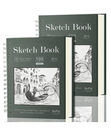 Sketch Book 5.5 X 8.5 - Spiral Sketchbook Pack of 2 SuFly 200 Sheets (68 lb/100gsm) Acid Free Sketch Pads for Drawing for Adults Spiral-Bound with Hard Cover for Kids & Adults 100 Sheets Each 5.5-x-8.5-inch:2 Pack