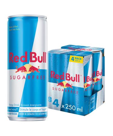 Red Bull Energy Drink Sugar Free 250 ml (4 pack) 250ml (Pack of 4)