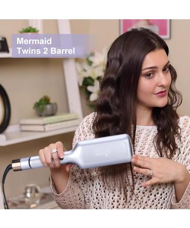 32mm Aima Beauty Twins Mermaid Hair Waver - Anti-Scald Curling Iron for Beach Waves | 1.25 Inch Dual Barrel | Fast 15S Heating - Perfect for All Hair Types (Light Purple - Buy Online on SooperMarket.com