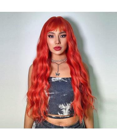 YEESHEDO Women's Long Wave Wig with Bangs - 28 Inches Natural Curly Wavy Synthetic Hair for Party, Cosplay, Halloween - Gold Red - Buy Online on SooperMarket.com