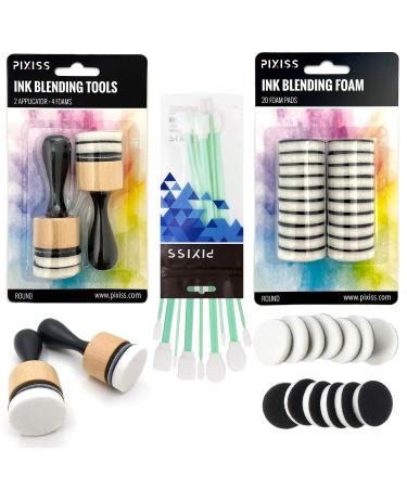 Pixiss Mini Ink Blending Tools, 2 Pack Round with 24 Replacement Foam Pads, 10 Stick Blending Tools for Distressing, Blending and More
