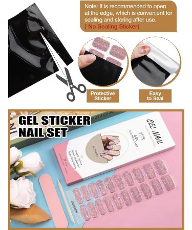 Kalolary 20PCS Luminous Glitter Gel Nail Polish Strips - Glow in the Dark Adhesive Full Wrap Stickers + Nail File - Rose - Buy Online on SooperMarket.com