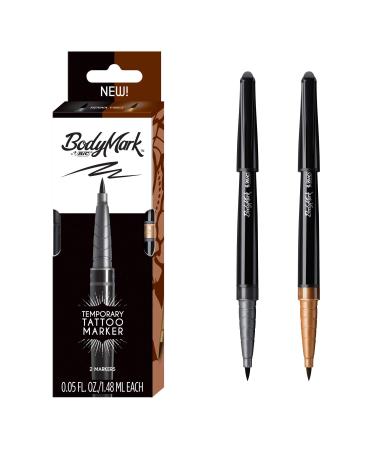 BIC BodyMark Temporary Tattoo Marker with Brush Tip, Henna Vibes, Black and Brown Ink Color, 2-Count 2 Count Henna Vibes