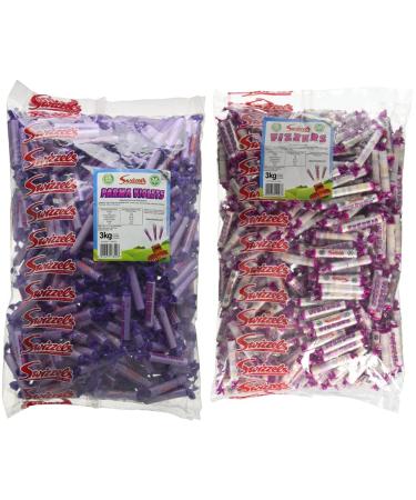 Swizzels 3kg Bulk Sweets Bag of Parma Violets - Party Pack & Original Assorted Fruit Fizzers Bulk Sweets Bag 3 kg + Sweets Bag 3 kg