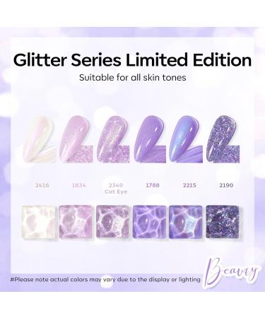Modelones Purple Glitter Gel Nail Polish 6 Colors Shimmer Violet Mermaid Gel Polish Cat Eye Sparkle gel nail Soak Off Led Summer Nail Gel Polish for Women Girl DIY Nail Art Gift Purple Gliiter - Buy Online on SooperMarket.com
