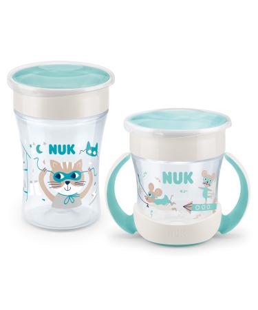 Nuk Magic Cup & Mini Magic Cup drinking cup Duo-Set |Refrested 360 drinking rim |from 6 months and 8 months |leak-proof and BPA-free |160 ml & 230 ml |mint mouse (turquoise) single